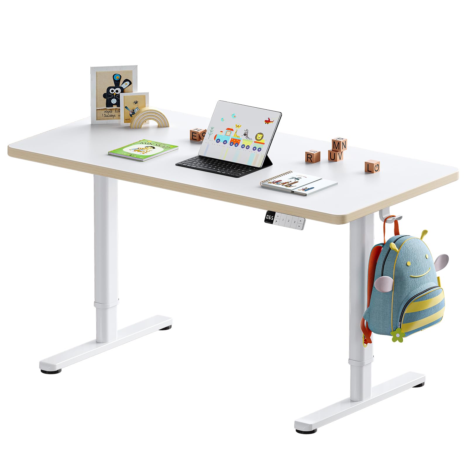 HUANUO Escritorio Infantil ELevable Eléctrico con Superficie Mate de 120 cm x 60 cm, Controlador Manual con Pantalla LED, 3 Alturas Preestablecidas y Bloqueo Infantil.