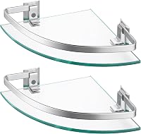 Raft de colț din sticlă KES A4120A-P2 pentru duș și baie, cu bară de fixare din aluminiu și sticlă securizată extra groasă, argintiu, 2 bucăți 1
