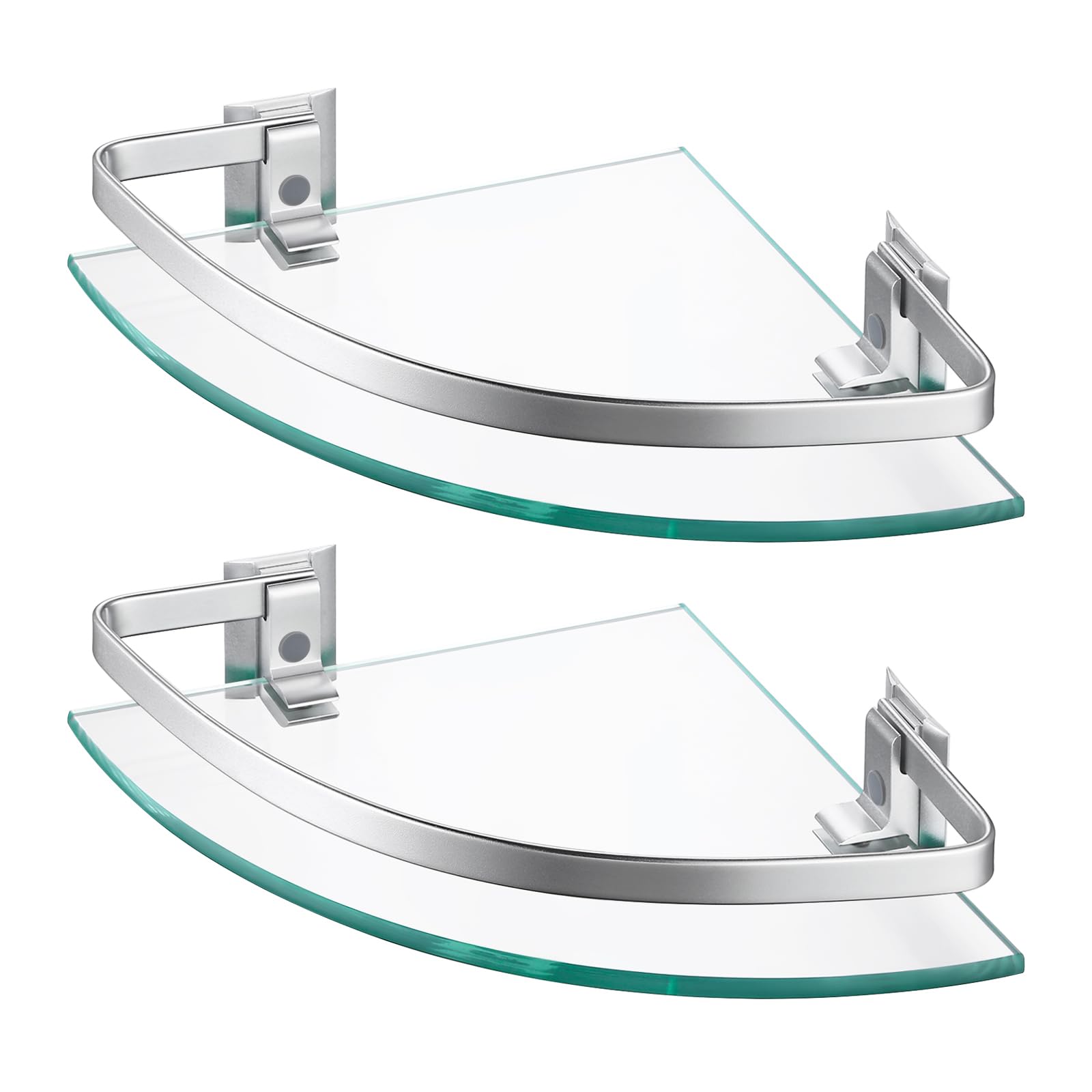 KES Estantería Esquina Cristal Baño Aluminio 2 Piezas Plata