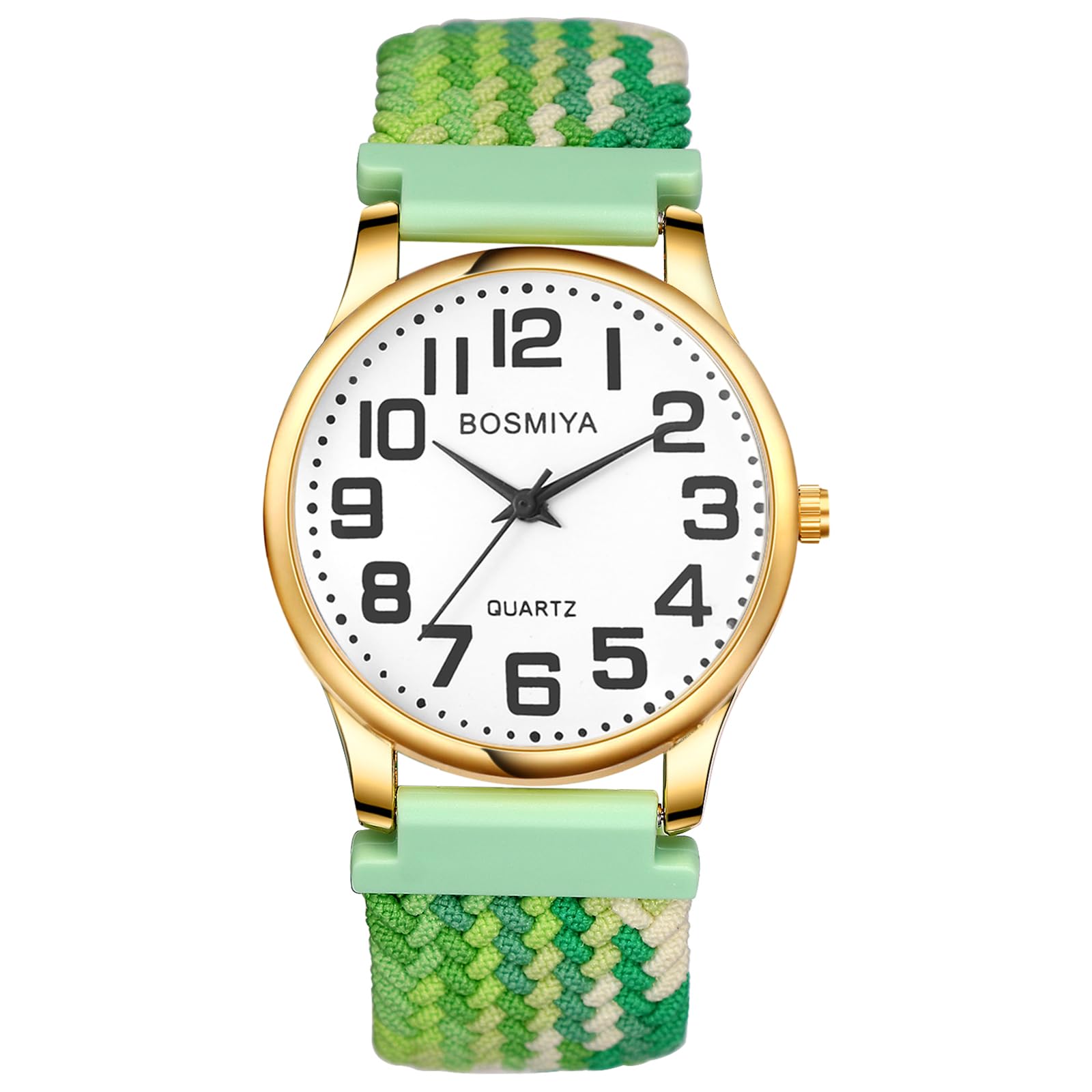 JewelryWe Men Women Elastics Watches: Easy Read Big Dial Analog Quartz Stretchable Watch Adjustable Braided Rope Expansion Band Wristwatch for Mother's Day