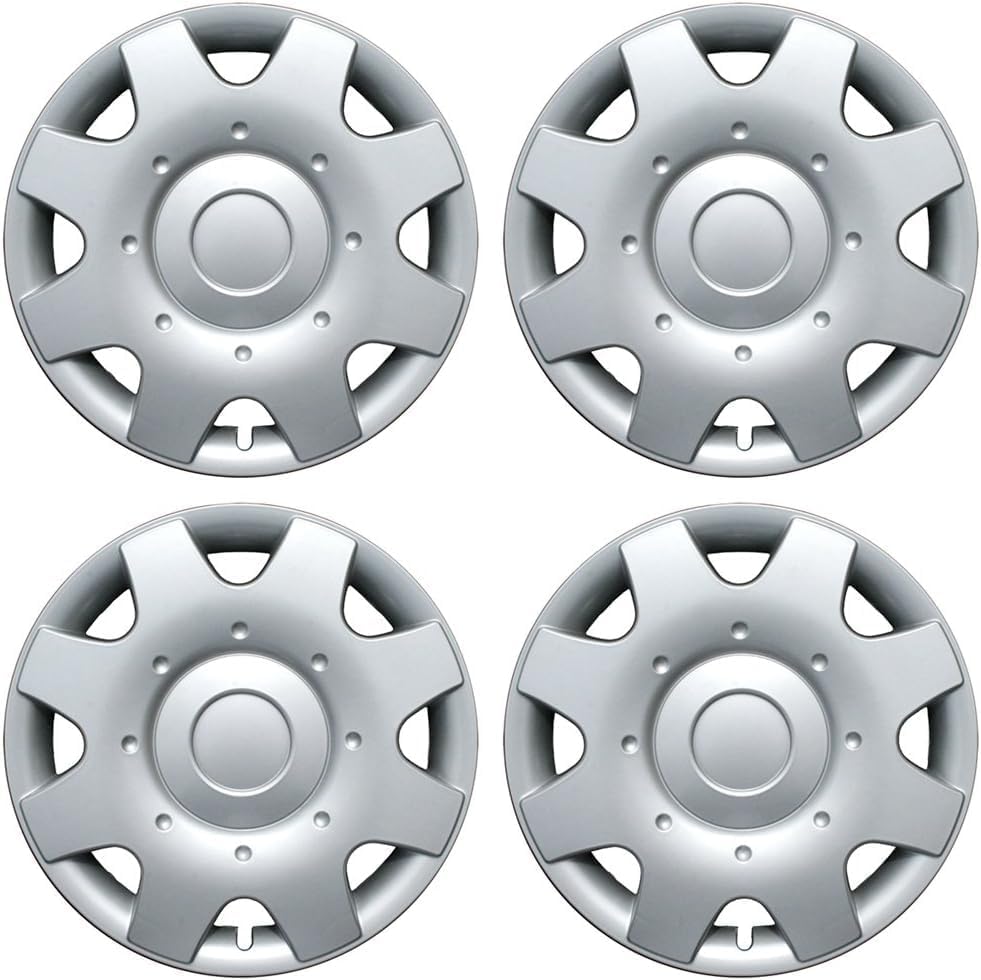 OxGord 16 Inch Hubcap Wheel Covers - (4) Hub Caps for Standard Steel Wheels - Snap On, Silver