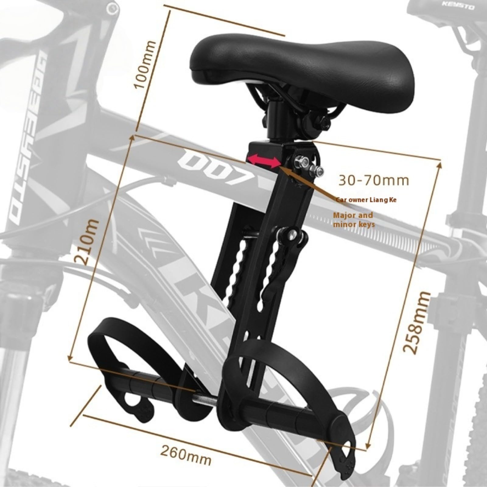 Sella per bicicletta,Telaio anteriore staccabile, per bambini, per mountain bike, traspirante, impermeabile, ideale per bici pieghevoli, bici da strada, da spinninggper （alluminio）