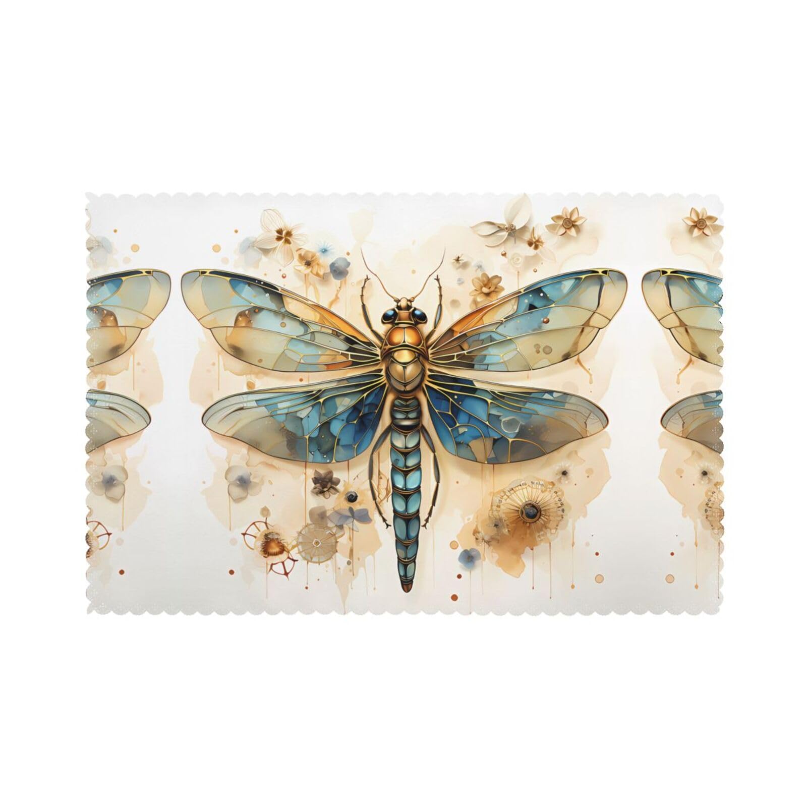 Golden Delicate Dragonfly on Yellow Background Printed table mat set (6 pieces) - Aesthetic upgrade for family gatherings and hotel banquets