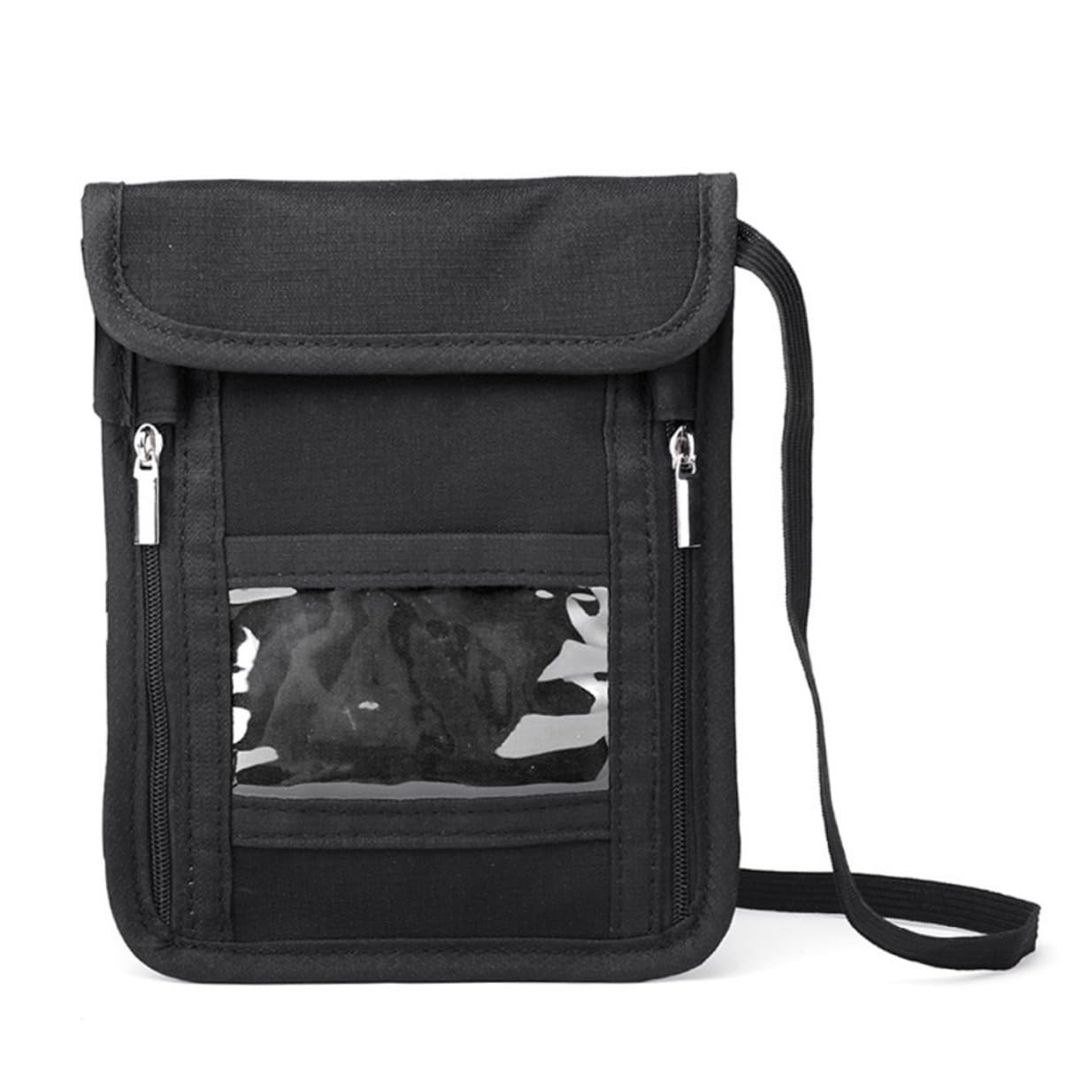 SHERCHPRY 2piezas Cartera De Pasaporte Compartimentos Múltiples Porta Documentos De Viaje Antirrobo Para Hombres y Mujeres Bolsa De Cuello Rfid Negro