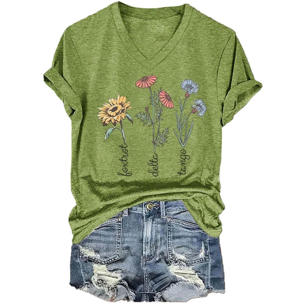Floral Fdt T Shirt Foxtrot Delta Tango Shirt Fdt V Neck Tshirt Flowers Print T Shirt