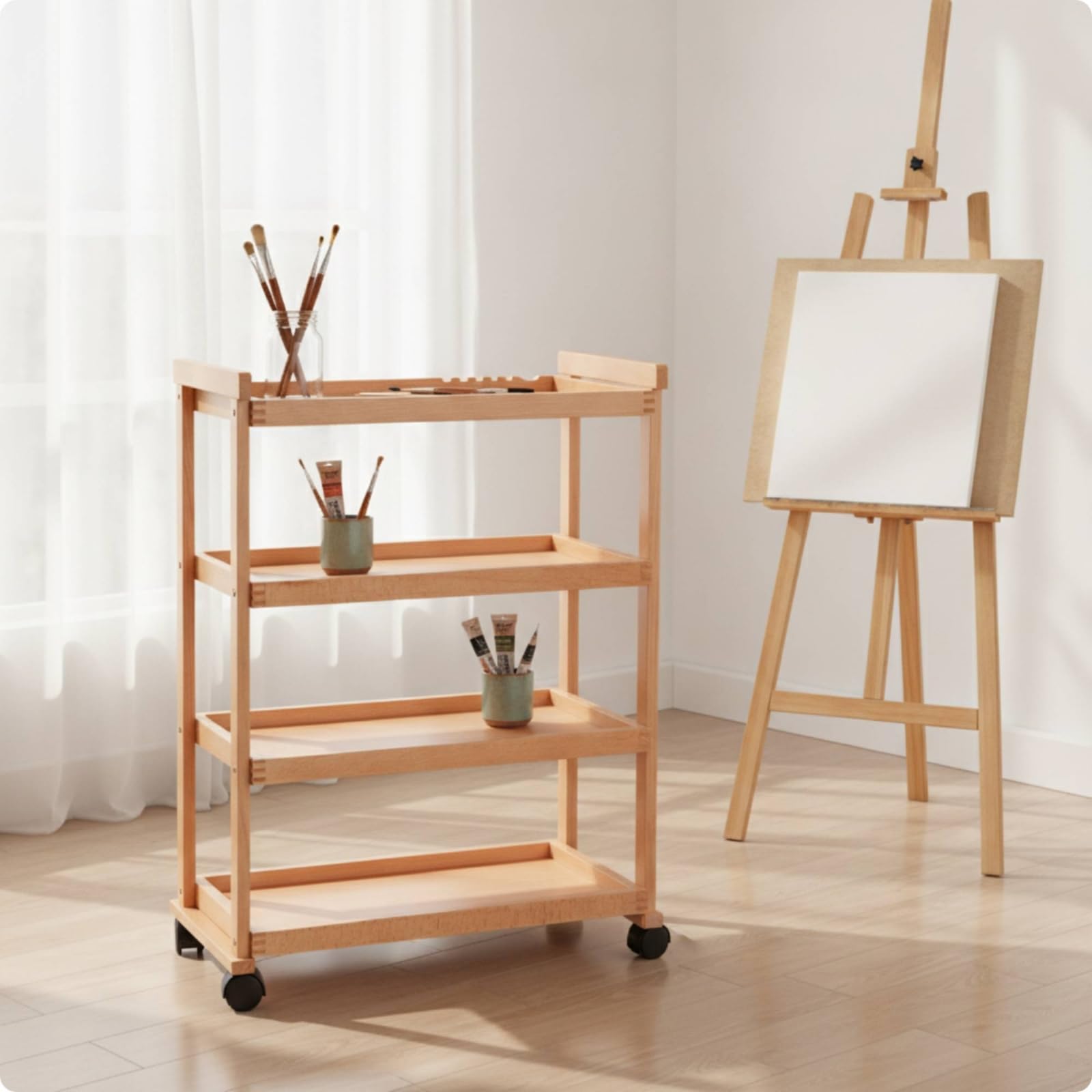 Carrello da Disegno Multilivello Carrello Portaoggetti con Ruote Multiuso Mobile per Pittori, Studio D'arte, Laboratorio, Carrello A Tre Strati Allargato E Ispessito