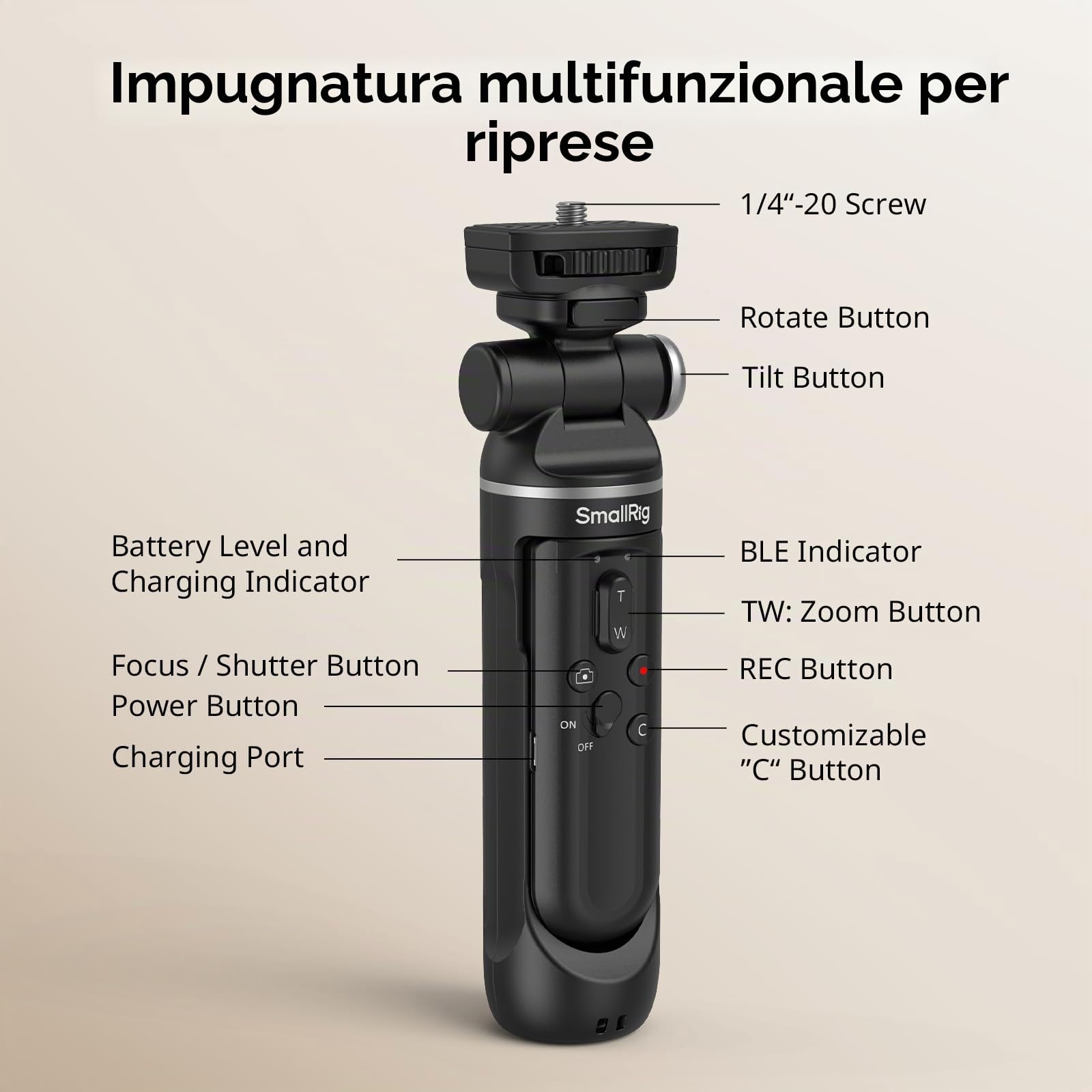 SMALLRIG SR-RG2 Impugnatura per Riprese Wireless Multifunzionale, Selfie Stick Regolabile, Telecamera con Controllo Remoto, per Nikon, per Canon, per Fotocamere Sony Alpha 7 V - 4551