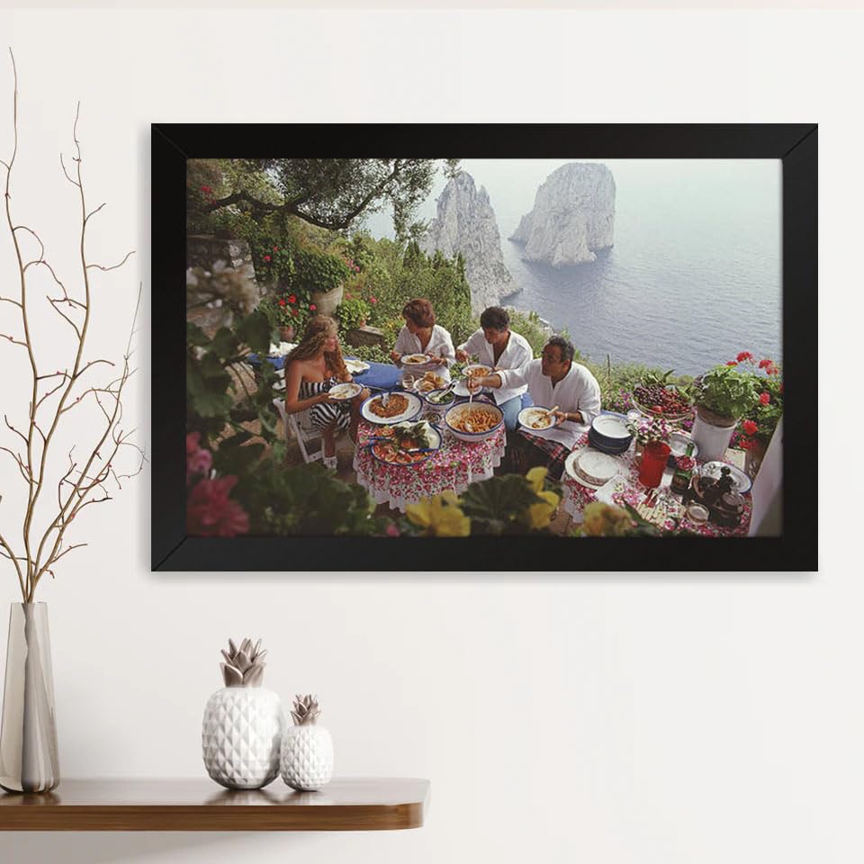 GADGETS WRAP Printed Photo Frame Matte Painting for Home Office Studio Living Room Decoration (14x11inch Black Framed) - Dining Al Fresco On Capri