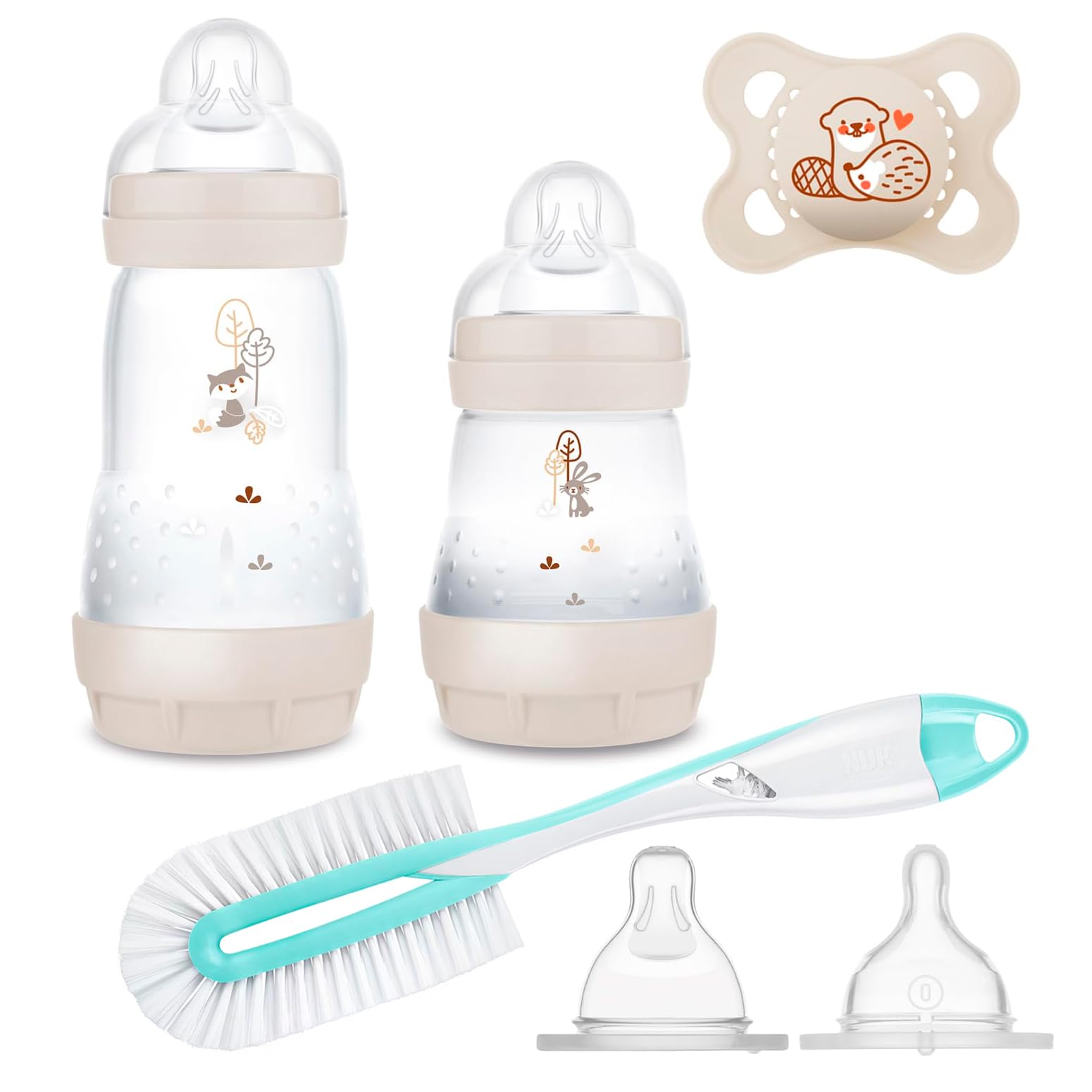 MAM Kit de démarrage composé de 2 biberons anti-coliques (160 ml et 260 ml) et de taille 1, d'une tétine de 0 à 6 mois et d'un goupillon