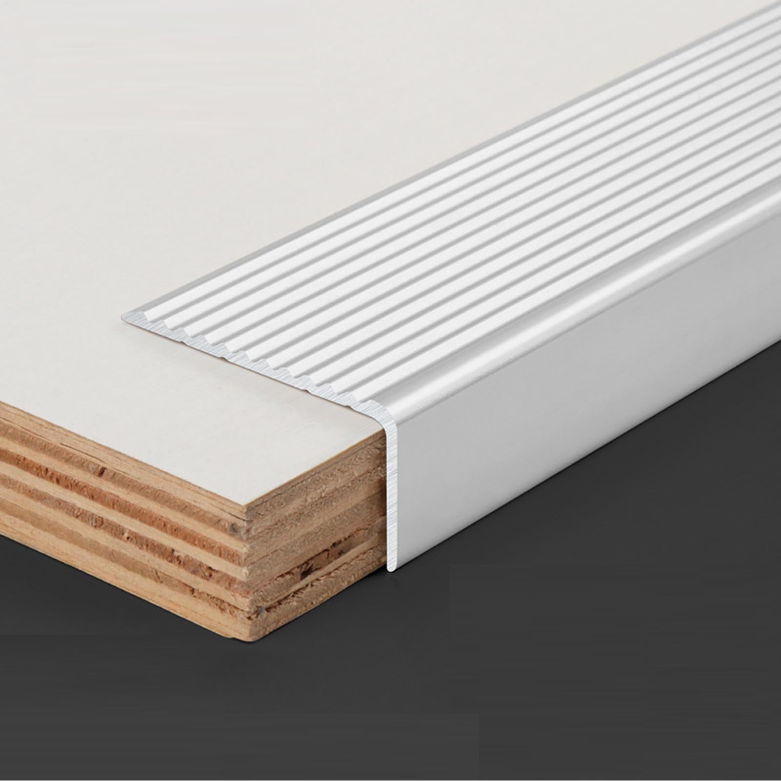 Stair Edge Nosing Trim - 900mm x 45mm x 23mm - (5 pc) Anti Non Slip Step Tread Strip- Anodised Aluminium Nose Edging - Self-Adhesive by ZZLQIAN® (Silver) — image 1