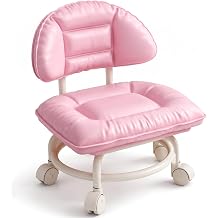 Rolling Low Stool with Backrest, Cloud Comfort Swivel Stool,Pink