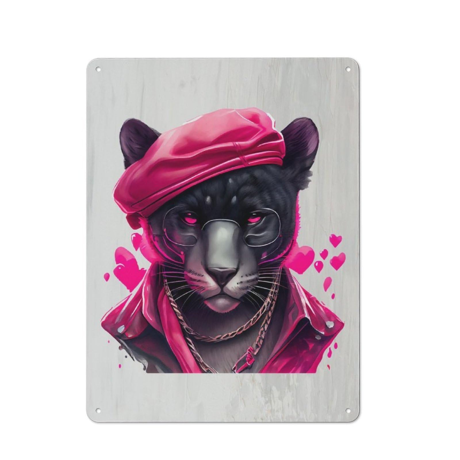 Industrial Tin Wall Sign 40x30cm Featuring Gangster Panther Funny, Urban Room Decor for Workspace, Cafe, Hallway Or Garage