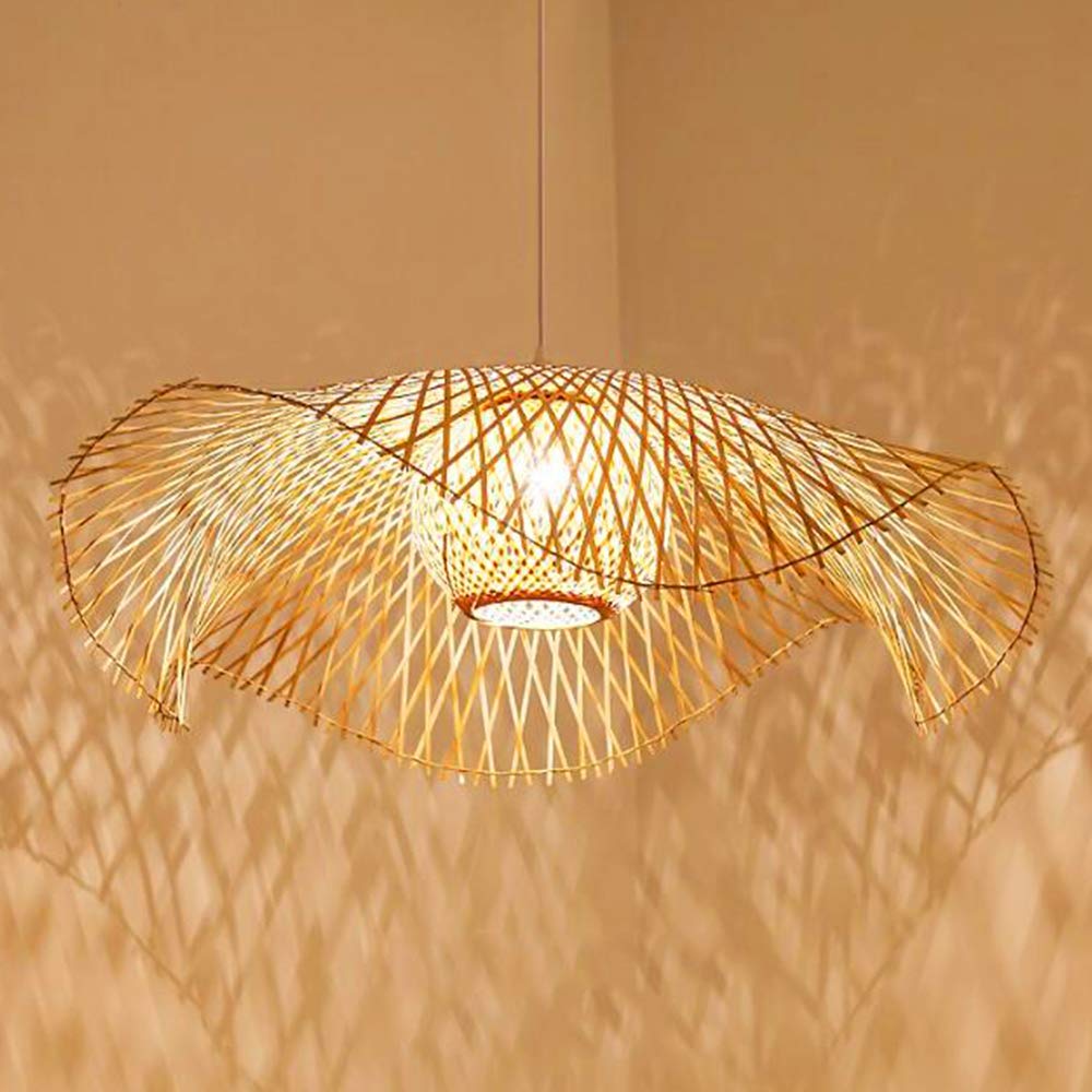 Plafonnier en Bambou Suspension Rétro E27 Lustre Rotin Naturel Éclairage Campagne Lampe Tissé à la Main pour Chambre Restaurant Salon Café Décoration Économie D'énergie,B,100cm