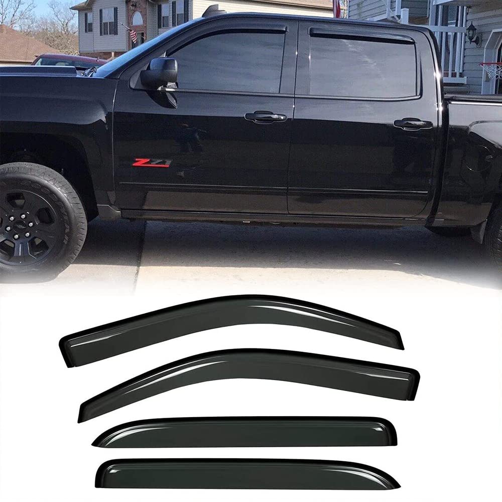 Deebior Side Wind Deflector, 4pcs Out-Channel Tape-On Rain Guards Set, Window Visors fit for 2014-2018 Chevrolet Silverado/GMC Sierra 1500 Crew Cab,