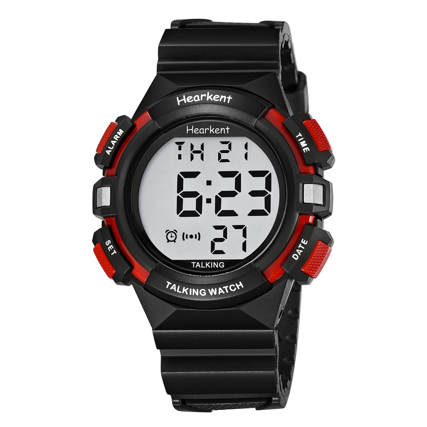 Hearkent Montre Parlante, Malvoyante et Aveugle, Voix Claire, Rouge | Français Accent Annonce Time, Week, Date, Alarme, Grands Affichage Digital, Bracelet Confortable