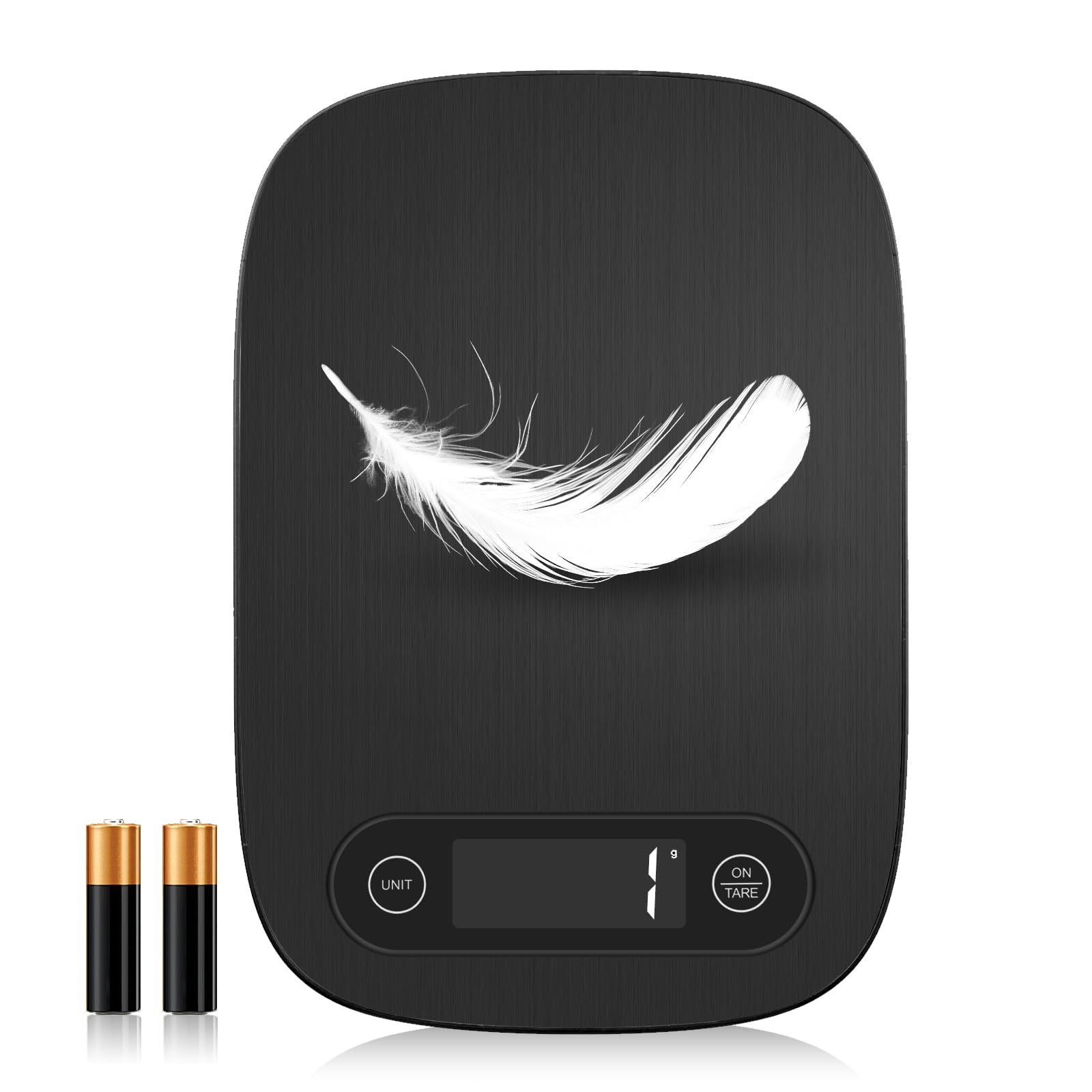 Báscula digital de cocina con pantalla LCD de 5 unidades y función de tara, diseño compacto para hornear, cocinar saludable, preparación de comidas, 11 libras de acero inoxidable (negro)