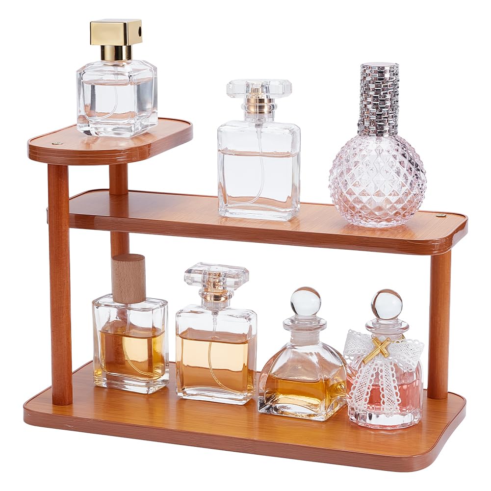 UNICRAFTALE Perfume Organiser with One Level for Worktop, Bathroom Organiser, Made of Wood, Make Up Storage, Multi-Purpose Desk Tray, Cosmetic Tray for Bedroom, Bathroom, 3 cm
