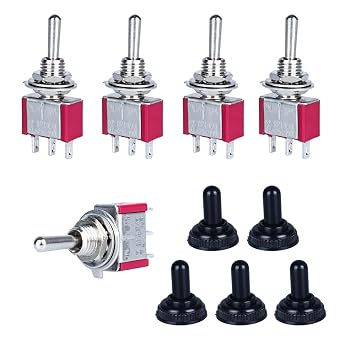 5pcs Mini Momentary Toggle Switch 3 Pins 3 Positions SPDT On-Off-On Miniature Toggle Switch AC 5A/125V with Waterproof Cap Bakelite Red Shell for Car Boat Industrial