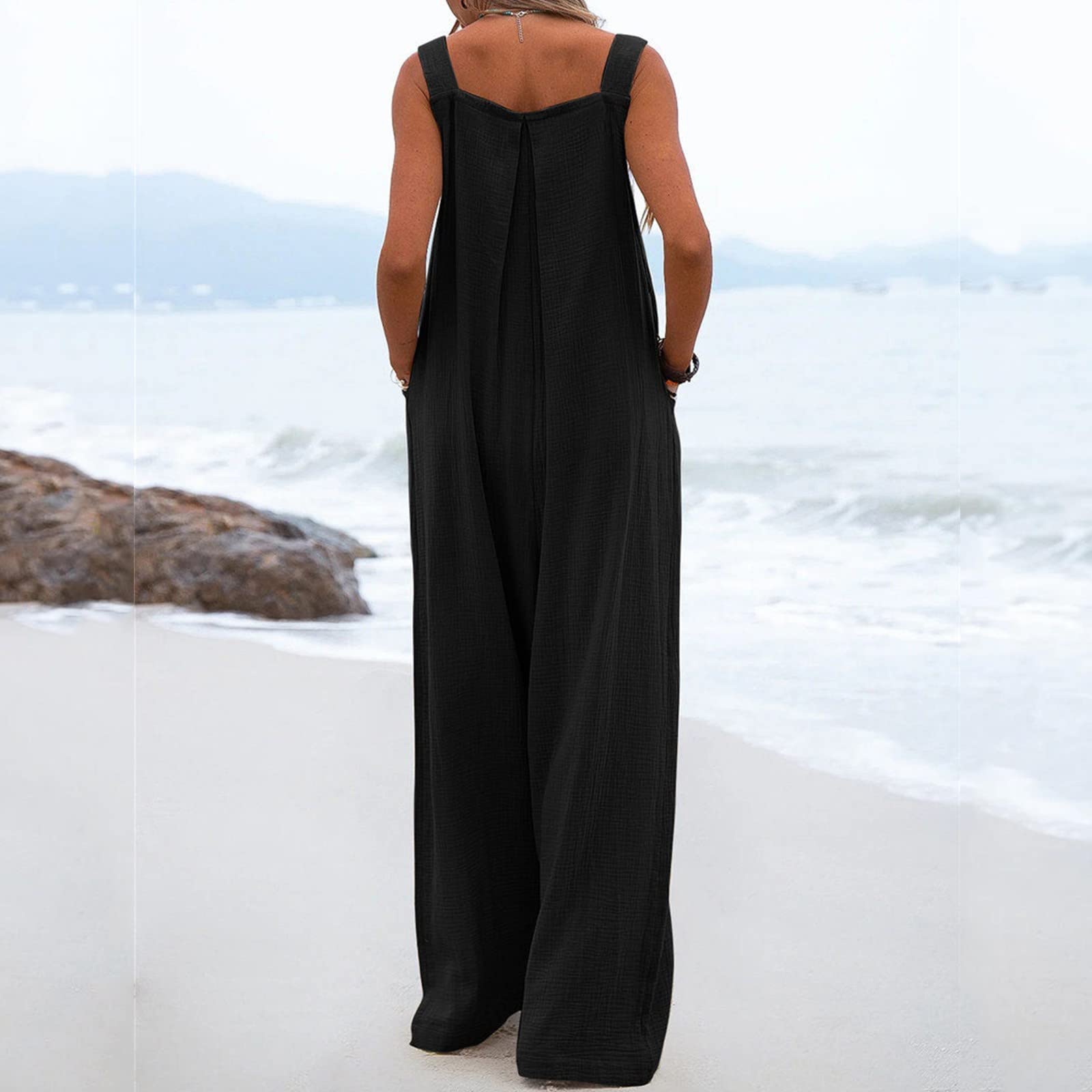 Petos Mujer Talla Grande Verano Largos Elegantes Casual Pocket Romper | Correa Sólido Playsuit Botón Largo Mono de Mujer Pierna Ancha Casual Trabajar Vestir