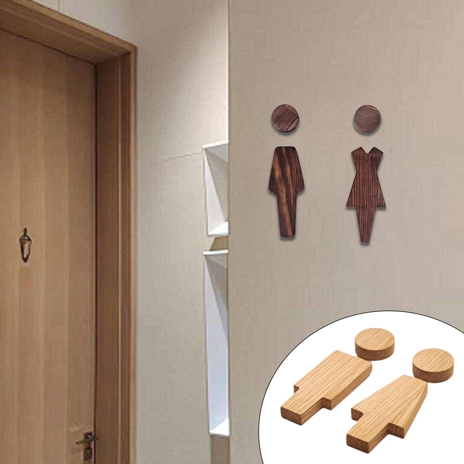 Qianly 2x Wooden Bathroom Sign Door Sign Gender Indicator Cute Bathroom Decorations Wall Sticker Decor for Window/closet Home Office, Khaki, 16.8cm and 16.8cm