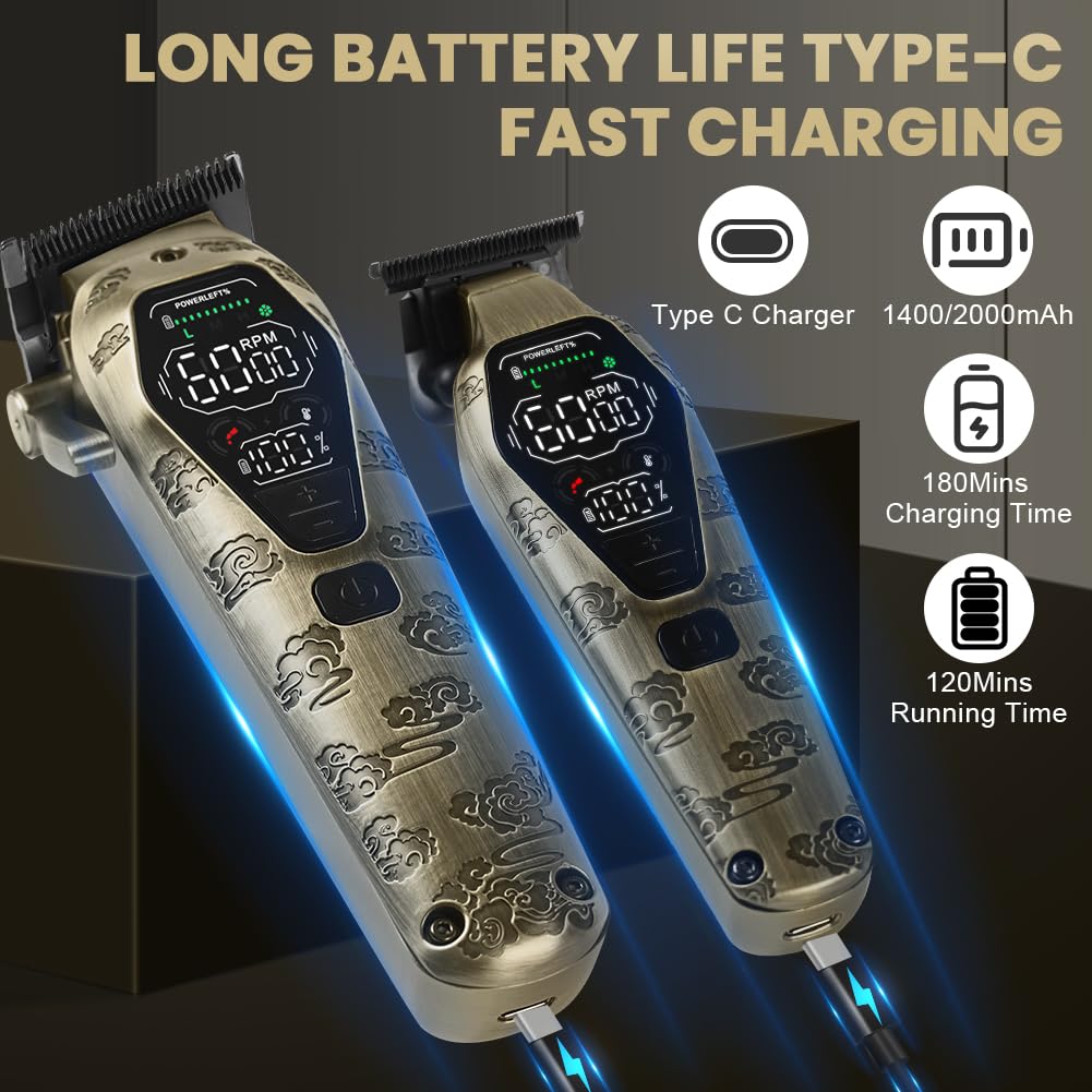 Alaoo Professional Hair Clippers, Cordless Hair Trimmer Kit, Mens Barber Clippers, USB Rechargeable Hair Cutting Kit with LCD - Image 4