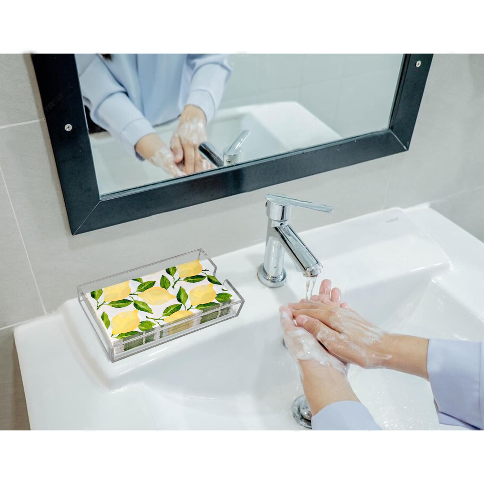 Servilletero, servilletero acrílico para mesa, soporte transparente para toallas de mano para baño, bandeja de servilletas de 9 x 5 x 1.8 pulgadas para cocina, cena, hotel, bandeja acrílica para