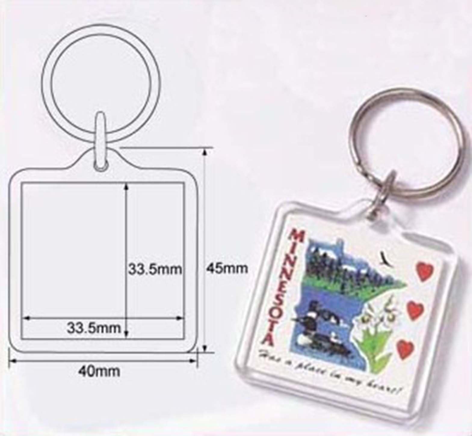 50 Pcs of Blank Clear Square Acrylic Keyring 33.5x33.5mm (approx. 1.32 x 1.32 inches) Photo Insert Craft Keychain N9012