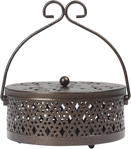 Soporte de bobina de mosquito, portátil, de metal, para colgar en forma de cono con tapa y asa, decoración redonda retro, quemador de incienso de
