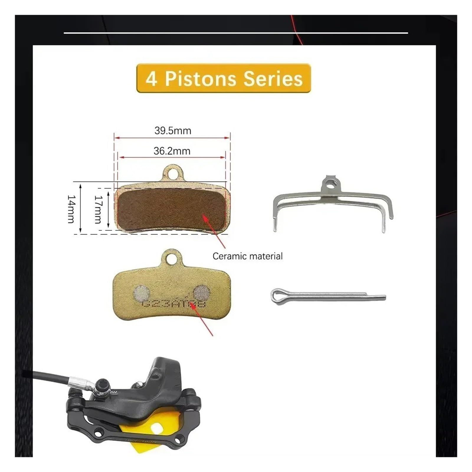 Vordere Für MTB- Und E-Bike-Scooter-Bremssattel-Teile 2/4 Kolben Y-5 Für A5-D Bremsbeläge Keramik Hydraulische Scheibenbremse Motorrad Bremsbeläge(4-pistons 4 Pairs)