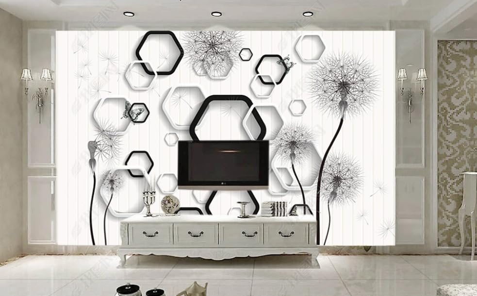 Papier peint intissé pissenlit noir et blanc poster geant mural salon chambre 400x280