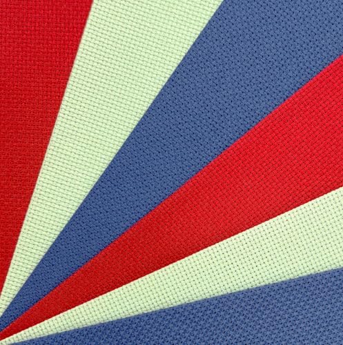Image of KCS 4 /6 pc of 12 inch x 18 inch(30cmx45cm) 16 Count Cotton Aida Cloth Cross Stitch Fabric (6 pc,Red+Light Green+Jeans Blue)