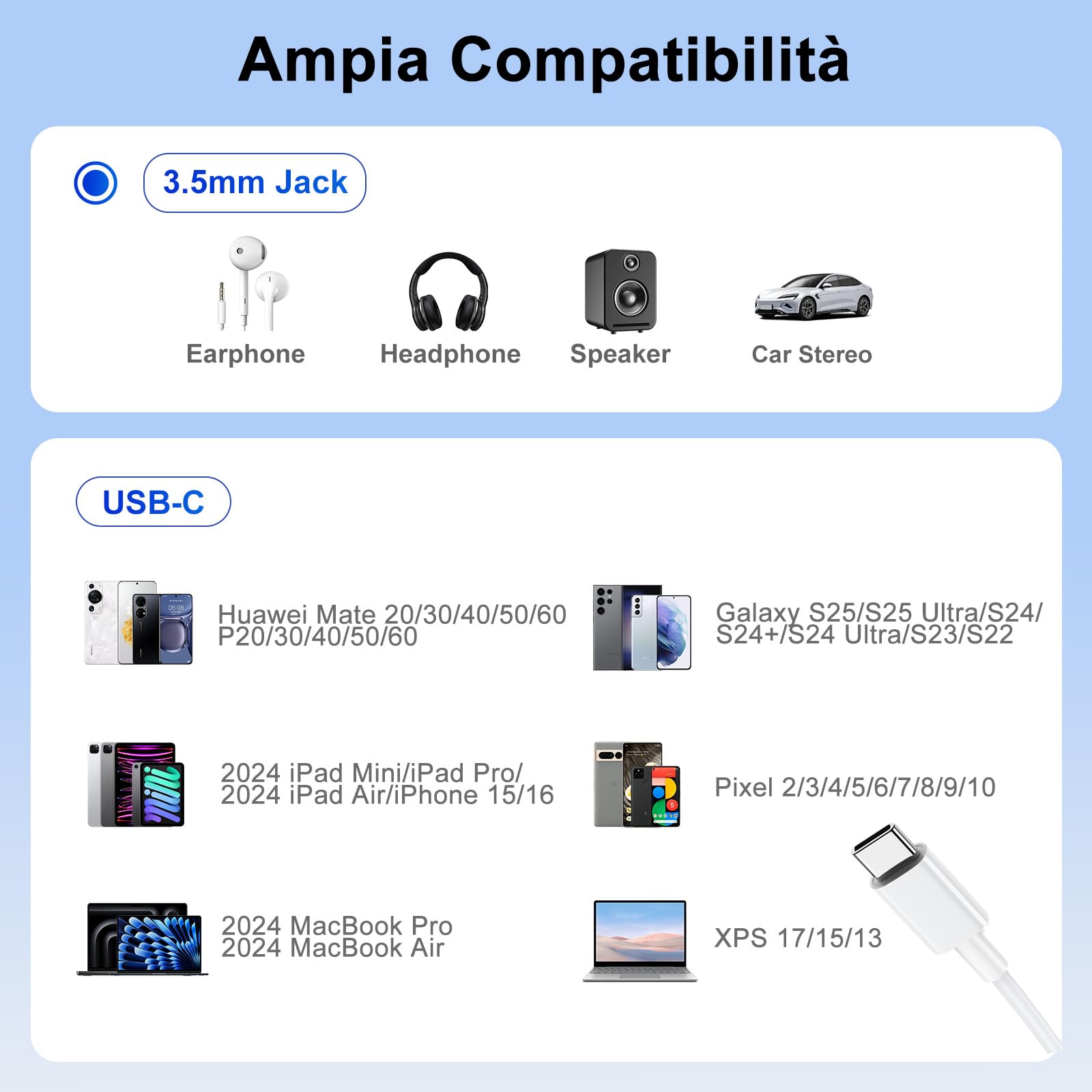 Adattatore USB C Jack 3.5 mm 60W OTG Splitter Audio Tipo C a Aux per iPhone 17/16/15 Samsung Galaxy S25 Ultra A56 S24 S23 iPad Pro Air Pixel