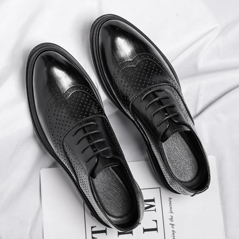 Battle Men Men's Elevator Oxford 3.2" Height Increasing Elevator Shoes Wingtip Formal Leather Dress Footwear with Perforated Design4