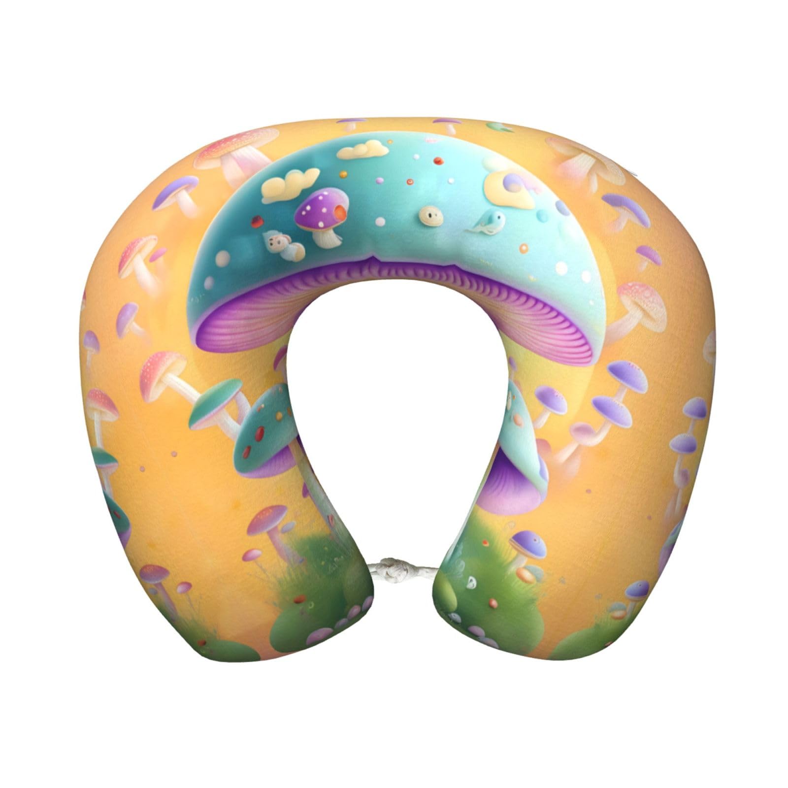 peiyeety ComfortableMushroom Print Memory Foam Travel Pillow - U-Shaped Neck Support for Trips, Office Naps, and More
