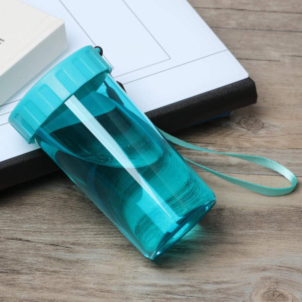 Botella de agua deportiva anticaídas de 310 ml vaso de plástico con tapa portátil simple transparente taza de mano estudiante, color: azul (Color: azul)