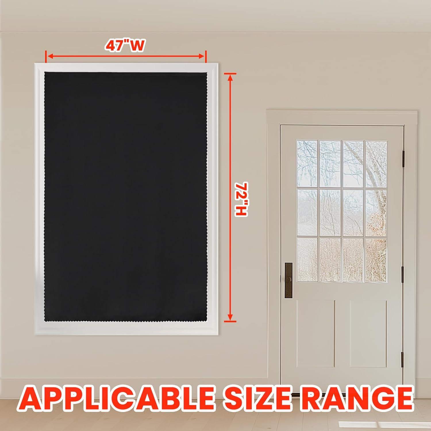AJAZZ self Adhesive Portable 100% Blackout Curtains Simple and Easy to installBedroom Window Thermal Lnsulated Kitchen Room Darkening Black Small Drapes 1-Pack