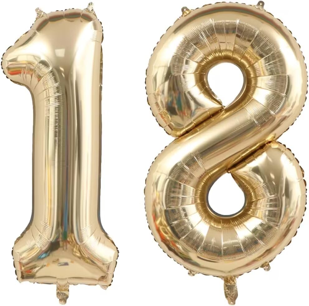 Image of 40 Inch Gold 81 18 Balloon Numbers, Foil Mylar Helium Jumbo Number 18 Balloons, Champagne Gold 81th 18th Birthday Balloons, Birthday Party Decorations Supplies for Men Women