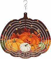 Vista 13 de Molinillo de viento de otoño, calabaza naranja, hoja de arce de acero inoxidable para patio y jardín, esculturas de viento Hapyy Fall Y'all de 10