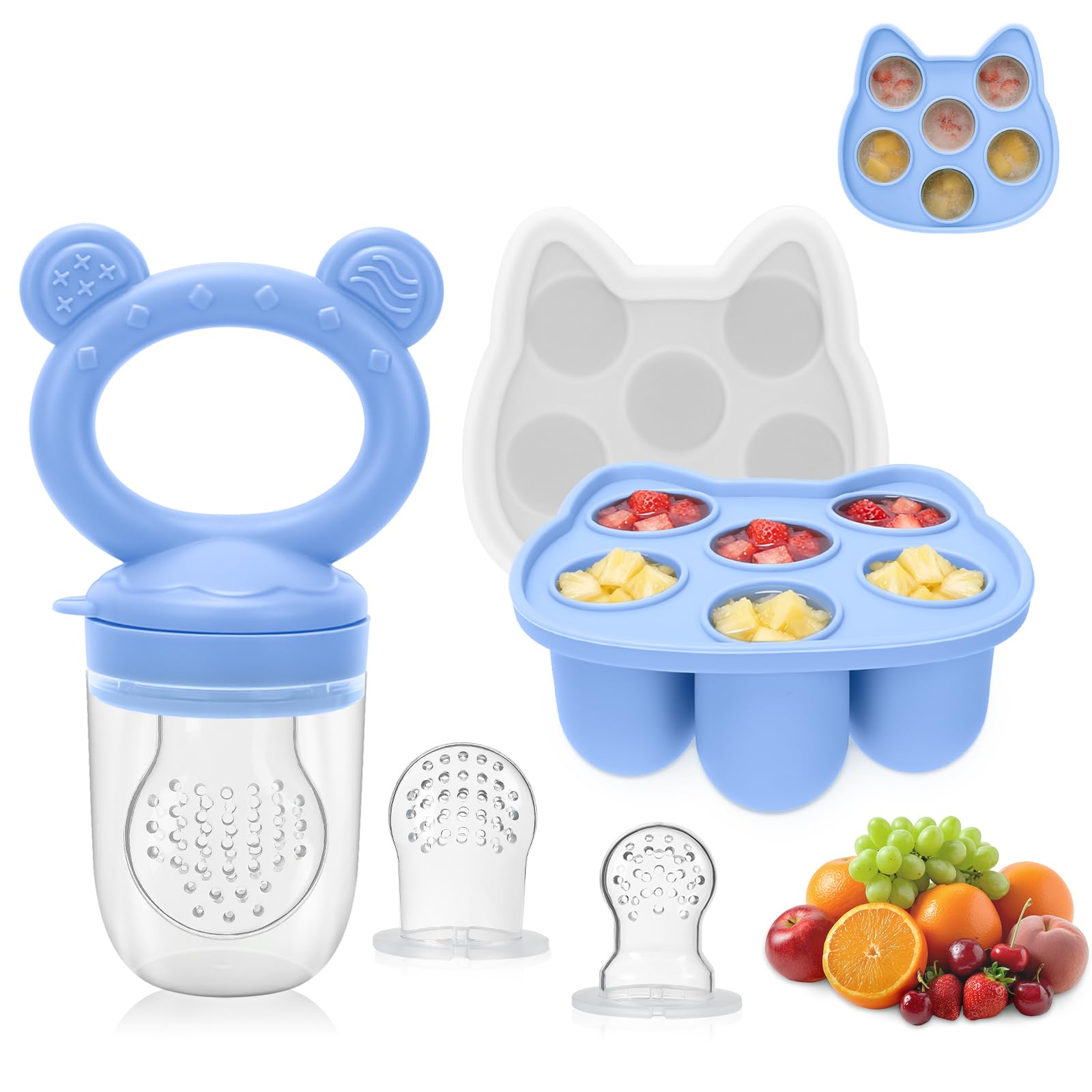 Mr.timelag Purple Silicone Baby Fruit Feeder Pacifier & Popsicle Molds – Breastmilk Popsicle Molds For Baby Cooling Relief, Teething Relief, Includes 3 Extra Pacifiers, Bpa-Free (Purple)