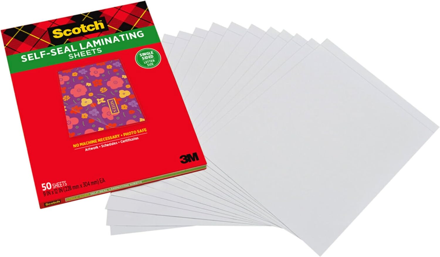 Scotch® Laminating Sheets, 9 in x 12 in, Letter Size Single Sided (Pack of 2)