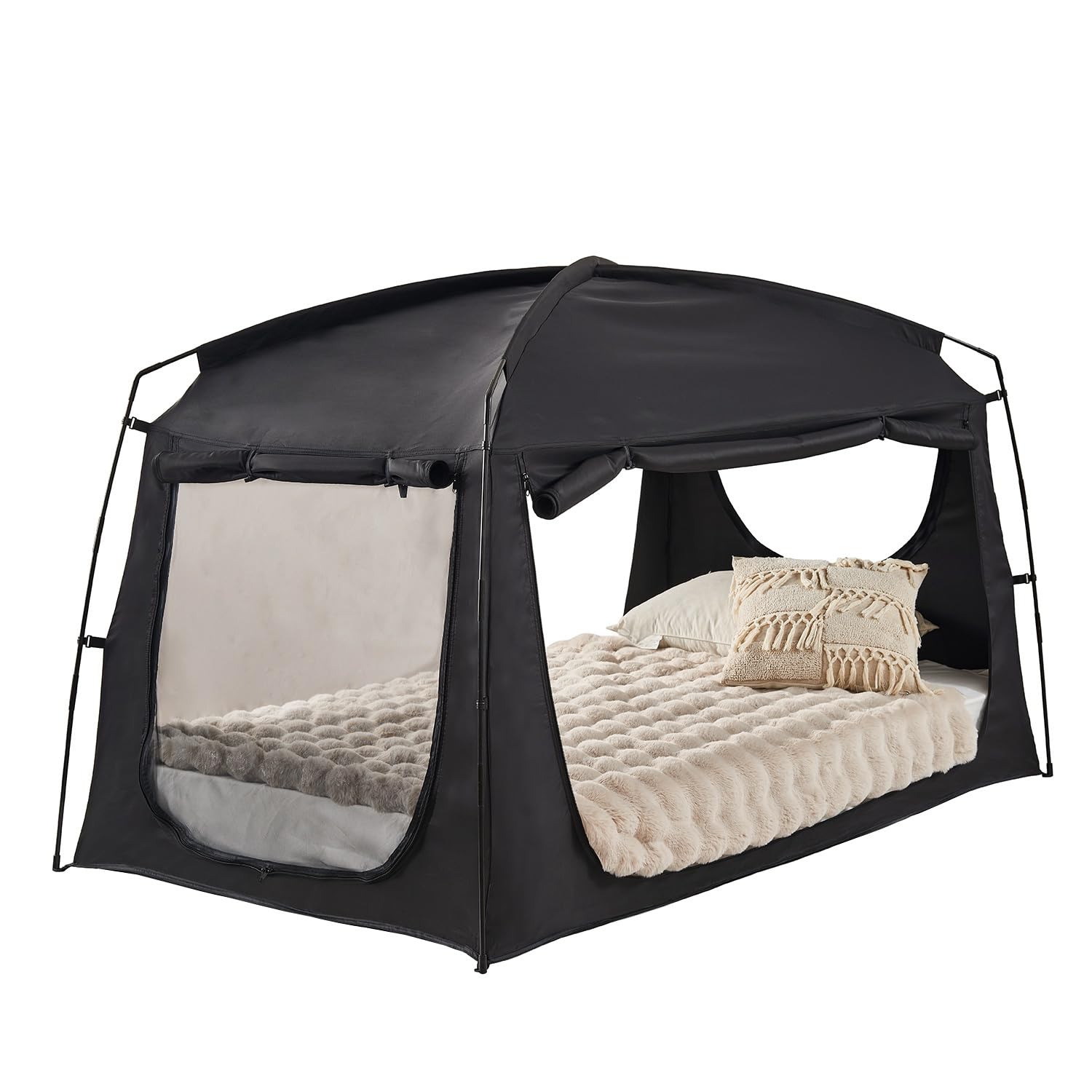 privacy sleep indoor bed tent for adults kids, portable blackout 90% canopy tents with 3 doors breathable mesh windows