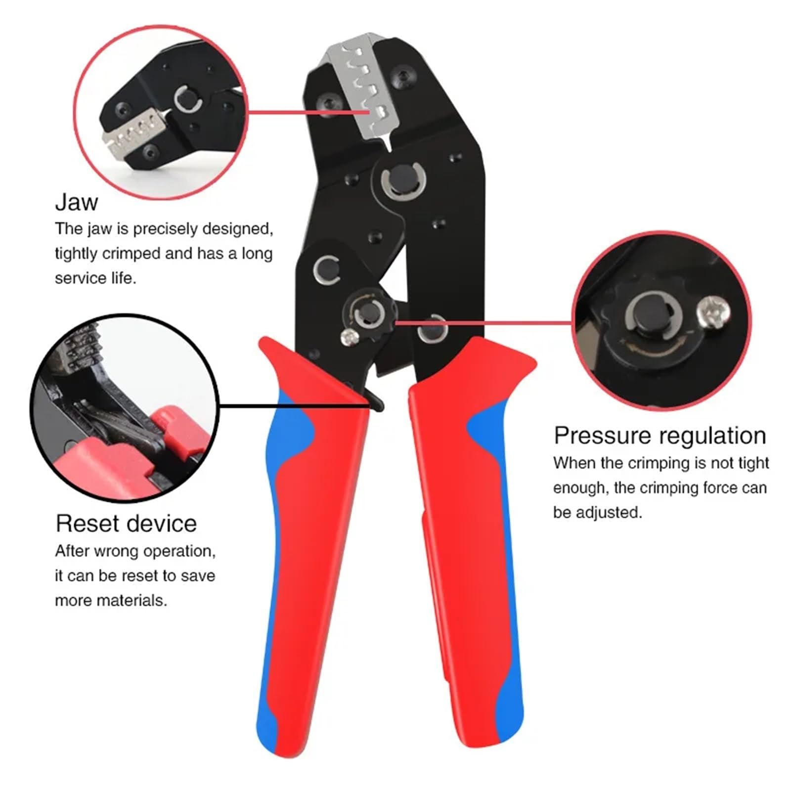 Alicates de crimpado hidráulicos, SN58B Molex JST TE para terminales y pines EPC PCIE SATA, herramienta de crimpado de trinquete automática de 0,25-1,5 mm² para cobre y aluminio (negro y rojo)