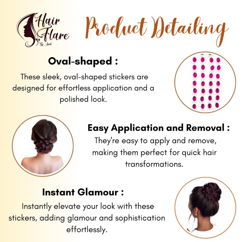 Image of Hair Flare Shimmering Oval Hair Stickers: Easy Stick-On Hair Accessories, 36 Pieces per Pack 2869 DarkPink