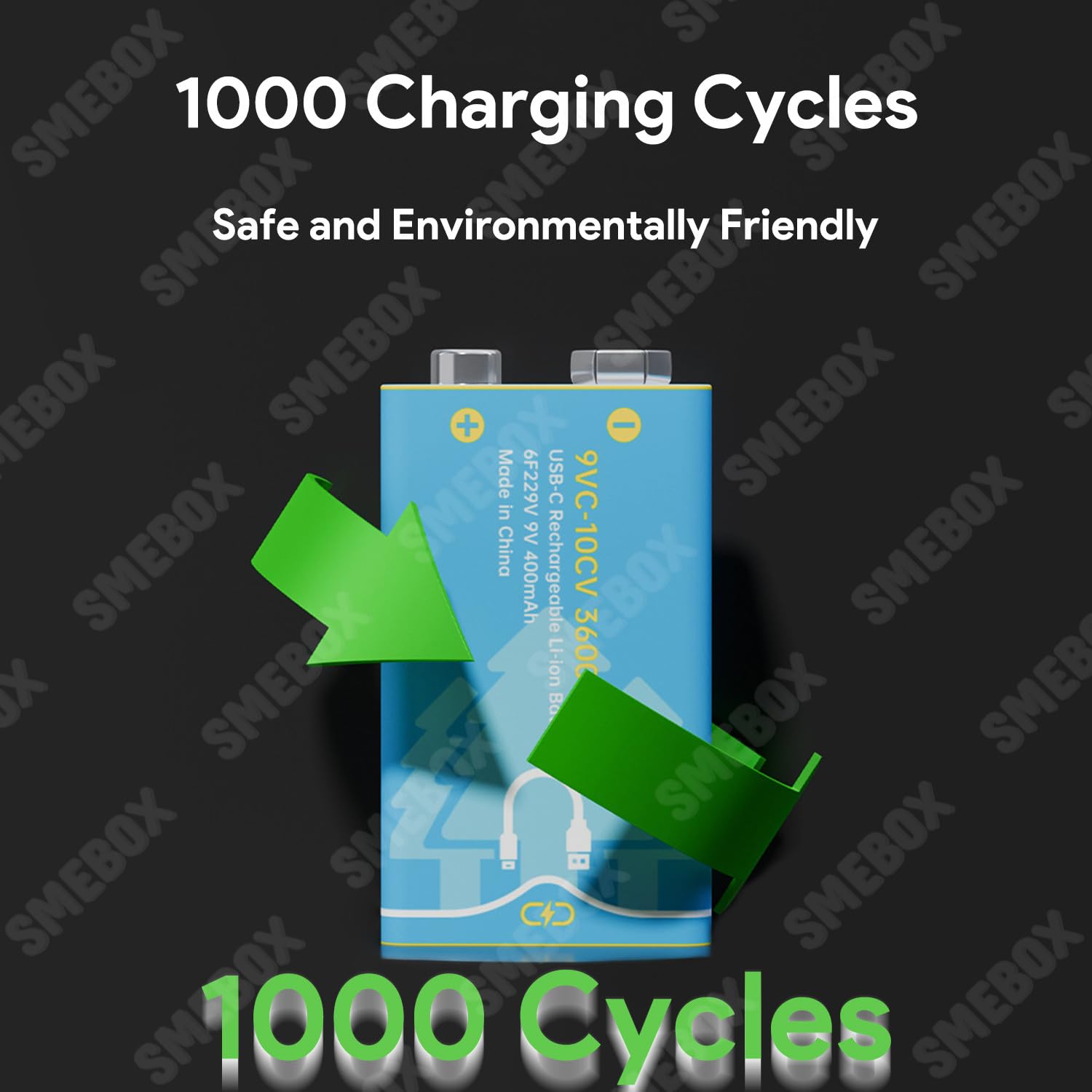 Pilas Recargables 9V 3600mWh Alta Capacidad Recarga USB con Cable Tipo-C para Detectores Humo, Multímetros, Mandos a Distancia, Guitarras Eléctricas y Micrófonos Inalámbricos (8 Piezas)