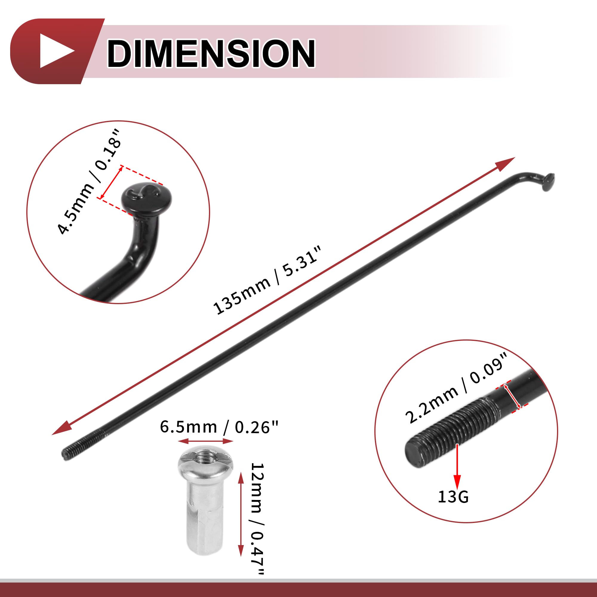 Partuto 20 Set 13G Raggi per Bicicletta 225mm Raggi Ruota Bici in Acciaio Inossidabile 304 Tono Argento