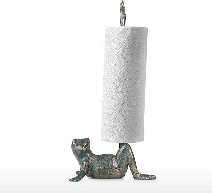 Tooarts Frog Paper Towel Holder Animal Toilet Paper Roll Holder Antique Cast Iron Organizer Cast Iron Paper Towel Stand