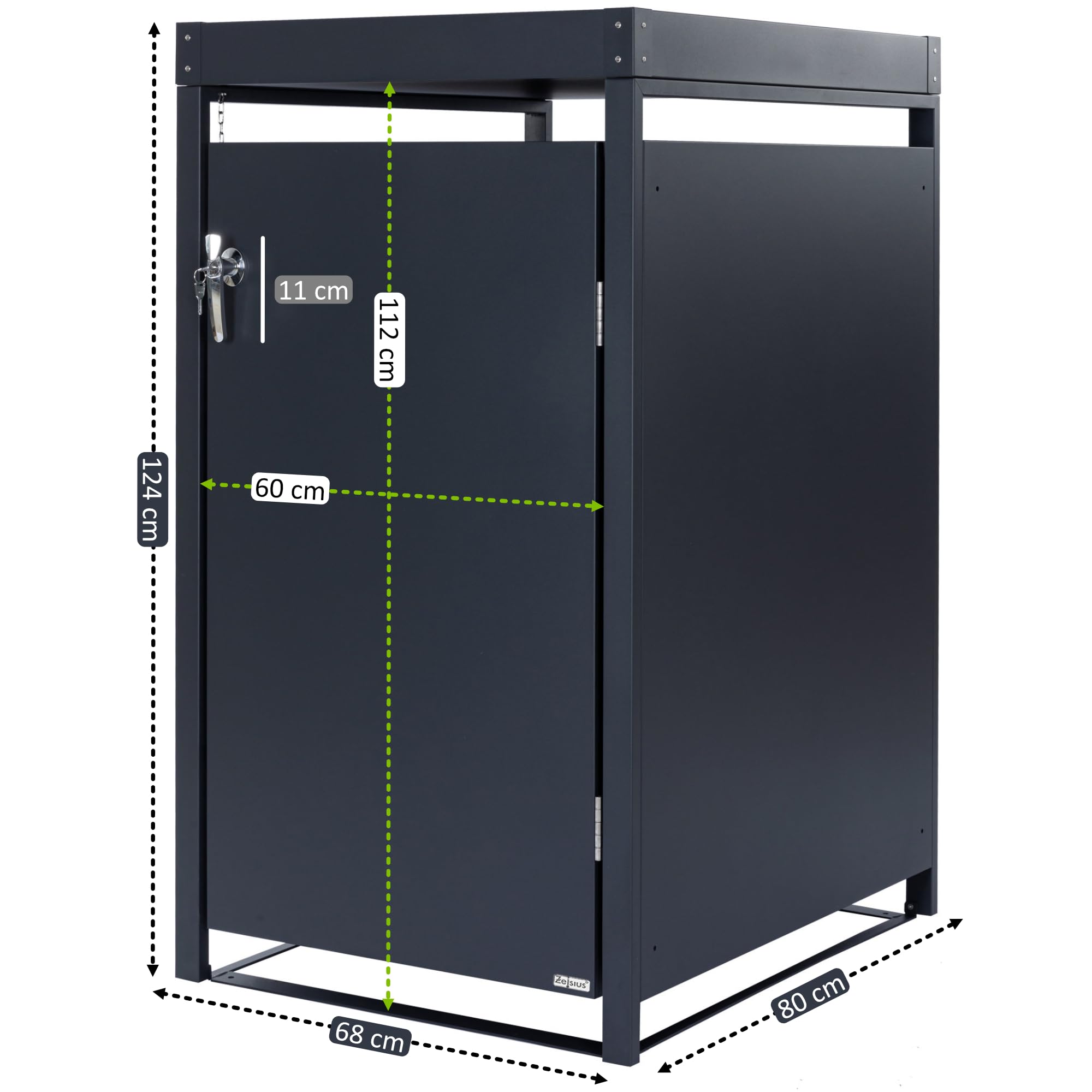 Zelsius Mülltonnenbox 1er mit Pflanzdach für 1 Mülltonne | (B) 68 x (T) 80 x (H) 124 cm | Anthrazit RAL 7016, mit Erweiterungsmöglichkeit | Mülltonnenverkleidung für 1 | Sichtschutz für Tonnen