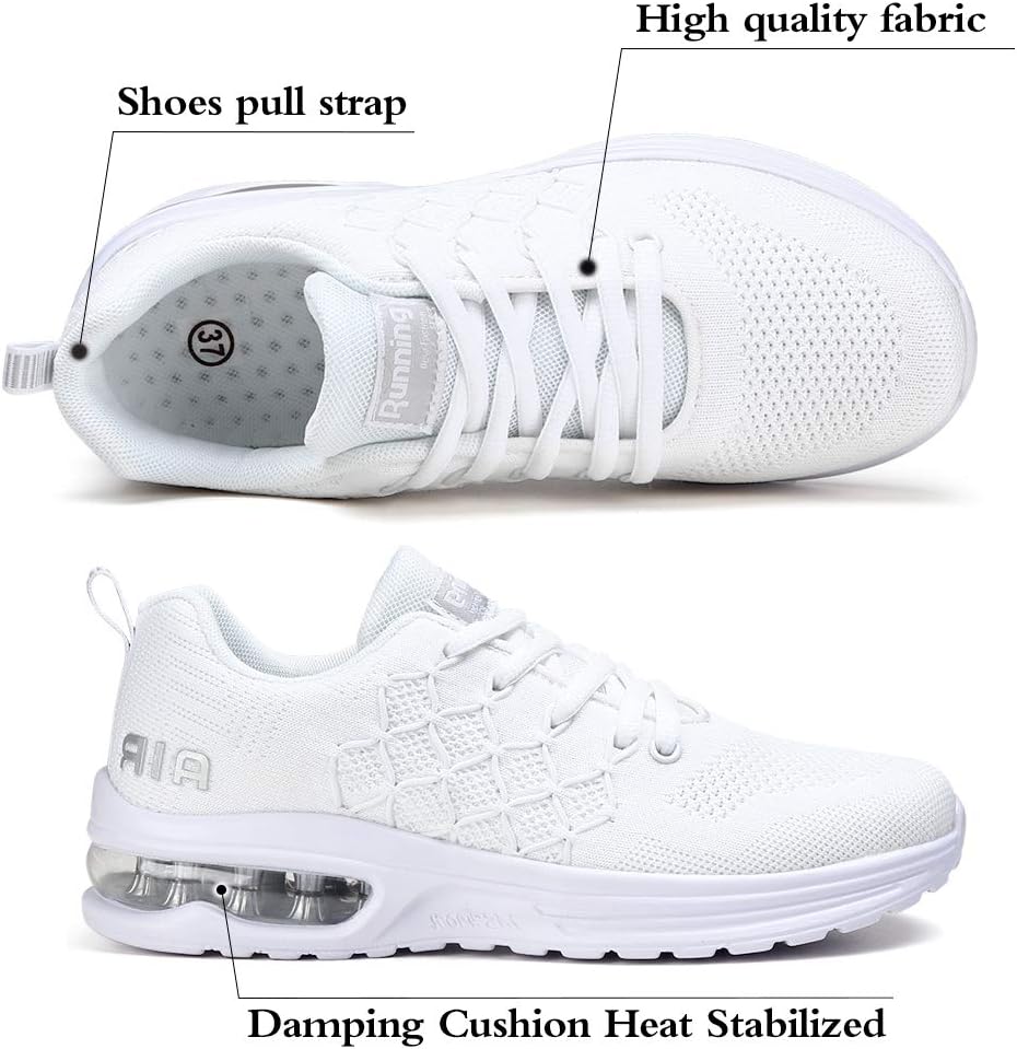 STQ Women's Air Cushion Breathable Knit Walking Running Sneakers White 6