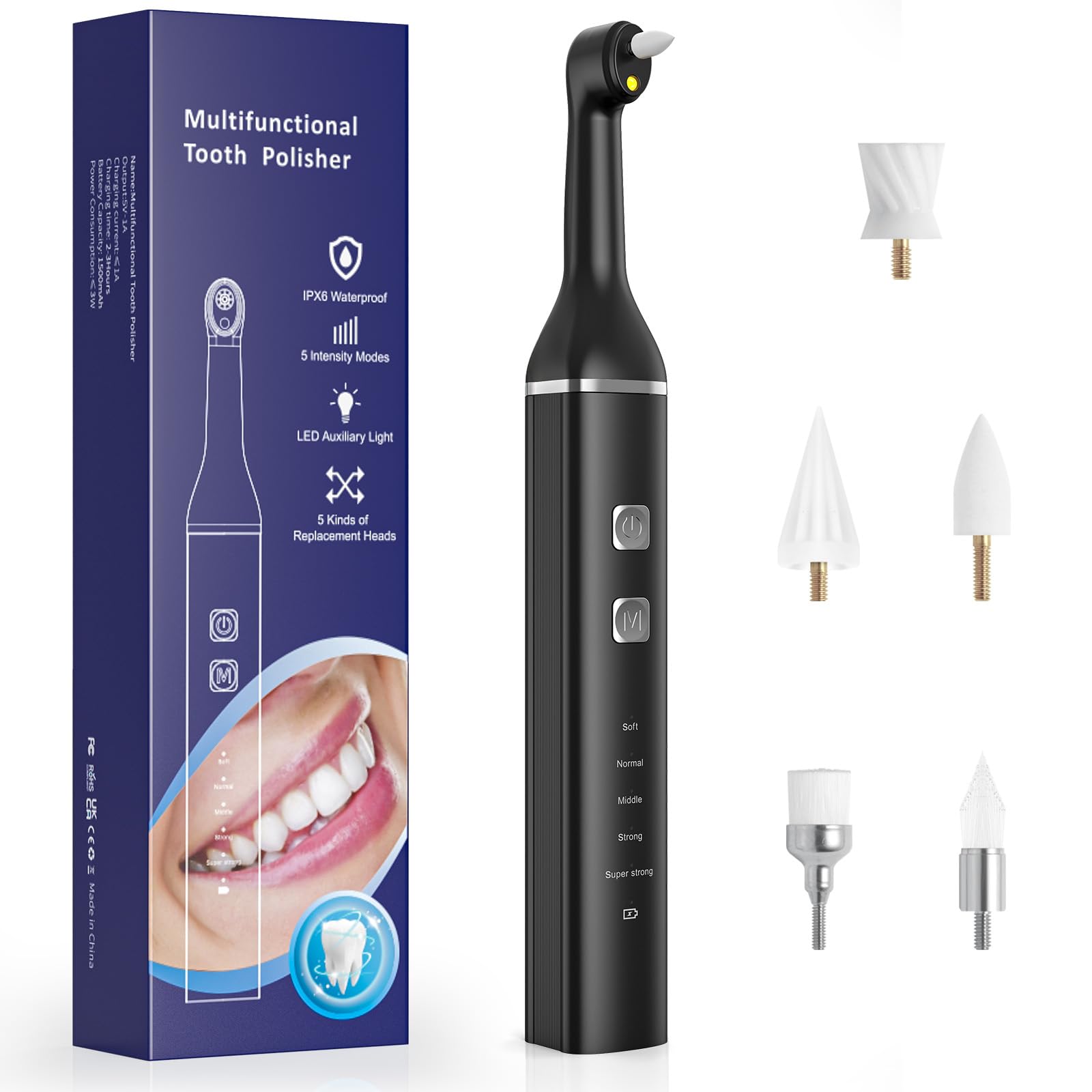 Zahnsteinentferner Zahnaufhellungsset Professionell, Zahnpolierer mit 5 Modi für Zahnreinigung & Zähne Aufhellen, zum Polieren nach der Zahnreinigung, Zahnaufhellung Bleaching Set mit 5 Köpfen