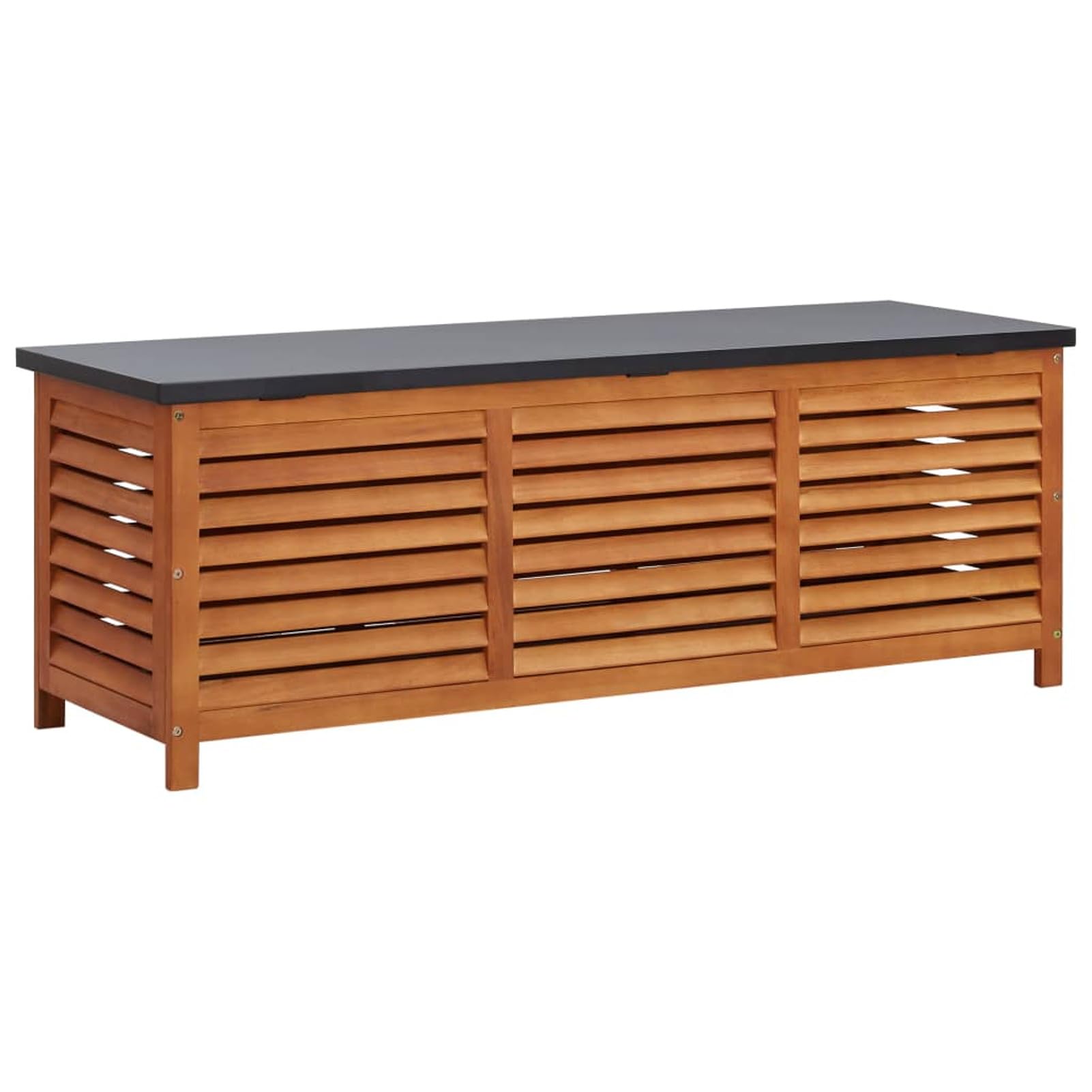 Gartenbank 150 x 50 x 55 cm aus Eukalyptus-Massivholz, Sitzbank aus Tannenholz, Truhe für den Außenbereich mit rutschfesten Füßen
